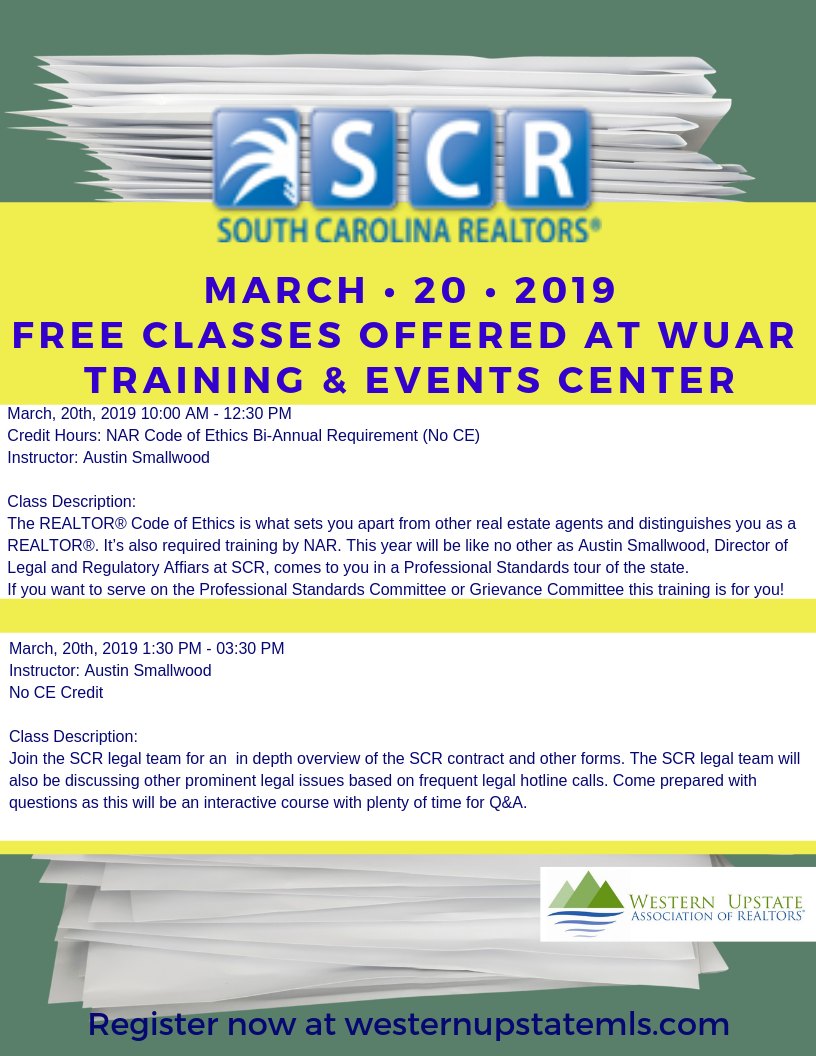 Free Classes March 20th Western Upstate Association of REALTORS